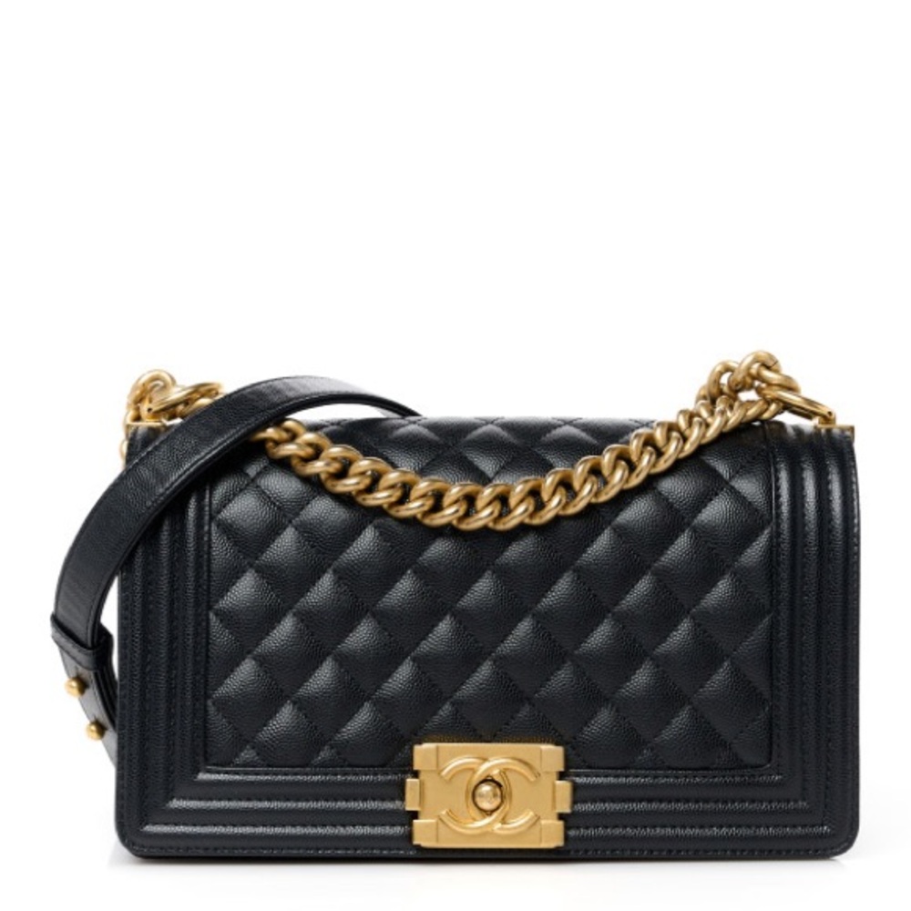 Chanel Medium Boy Bag Black Caviar Leather
Gold Hardware